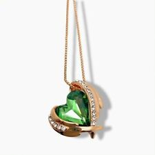 Rose gold finish emerald and created diamond angel heart necklace 