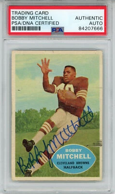 Tarjeta coleccionable Bobby Mitchell autografiada/firmada 1960 Topps #25 losa PSA 43764 Foto 1 de 2