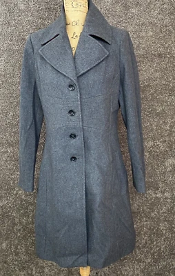 Abrigo Tommy Hilfiger Mujer Solapa Ancha Abotonada Gris 4 Botones Lana Talla M Foto 1 de 4