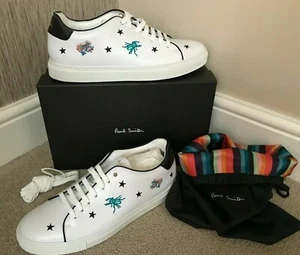 PAUL SMITH WEISSE LEDER DREAMER SNEAKER GRÖßE UK 11 EU 45 EINZELHANDEL £330 NEU MIT ETIKETT - Bild 1 von 10