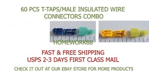 60 PCS T-TAPS / MALE INSULATED WIRE TERMINAL CONNECTOR COMBO, YELLOW, 12-10 GA. - Picture 1 of 1