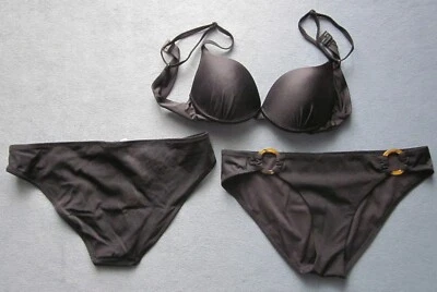 Gr. S: Bikini-BH, schwarz "C&A" + 2x Bikini-Höschen, schwarz mit Ring "C&A" - Bild 1 von 3
