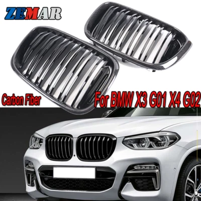 2x Parrilla de parachoques delantera de fibra de carbono para BMW X3 G01 X4 G02 2018-2020 Foto 1 de 4