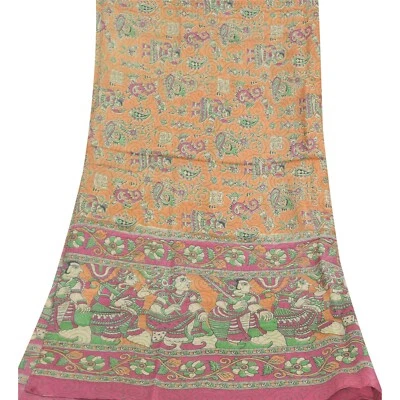 Velo envolvente Pattachitra de seda pura estola larga Dupatta rosa/naranja de colección sánscriti Foto 1 de 4