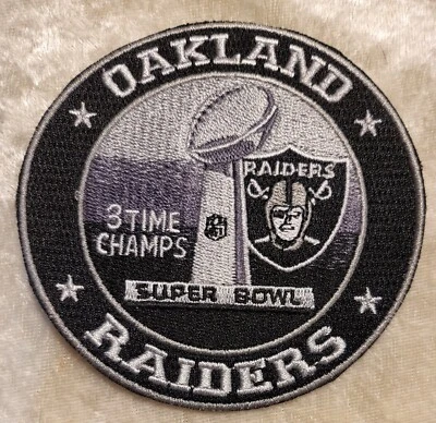 Oakland Raiders 3 Time Super Bowl Champs 3.5" Iron On Patch Free Tracking!