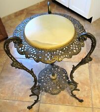 Antique Ornate Brass Marble Accent Table