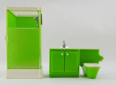 De colección 1977 Fisher Price Casa de Muñecas Familia Verde Baño Inodoro Ducha Tocador Foto 1 de 4