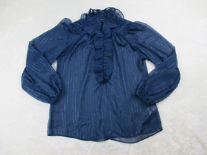 Boston Proper Shirt Damen mittelblau Bluse silber transparent Rüschen Mieder* - Bild 1 von 9