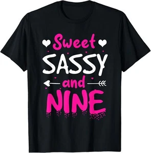 Happy 9th Birthday Sweet Sassy and Nine Girls 9 Years Old T-Shirt Hoodie - Picture 1 of 19