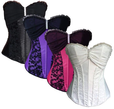 sexy Korsett Corsage Schnürkorsett Gothic Satin schwarz lila pink Organza - Bild 1 von 4