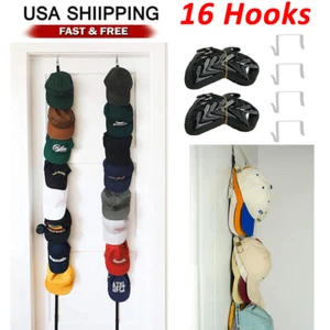 Baseball Cap Hats Rack Wall Door Hanger Holders Storage Home Organizer 16 Hooks - Picture 1 of 10