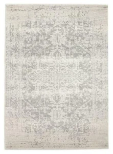 FLOOR RUG SILVER GREY TRADITIONAL MEDALLION VINTAGE SHABBY CHIC CARPET - Picture 1 of 9