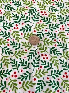 David Textiles Merry Mistletoe Christmas Holiday Fabric Holly Berry 1.5 Yard - Picture 1 of 3