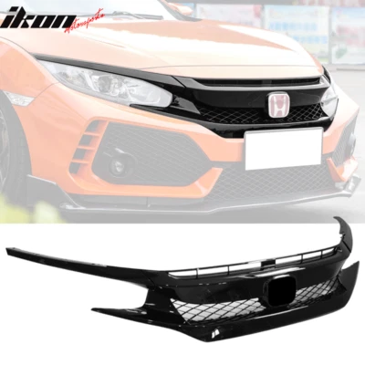 Fit 16-21 Honda Civic 10th Gen FK8 Type R T-R Style Front Grille ABS Gloss Black Foto 1 de 4