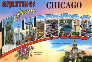 Grüße aus Chicago, Illinois - Springfield - 1930er Vintage Postkarte Magnet - Bild 1 von 2