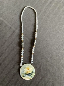 Vintage Limoges France Hand Painted Porcelain Jade Bead Necklace Grace Moss 1986 - Picture 1 of 24