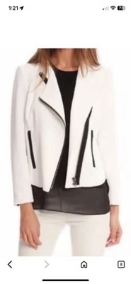 Helmut Lang Women’s Size 4 XS Ivory Sugar Moto Jacket w/Asymmetrical Zipper - Image 1 of 4