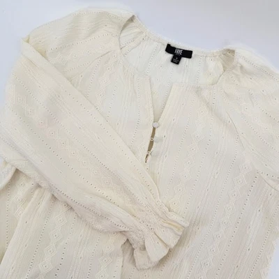 Blusa Campesina FRYE Crema Ojales Boho Manga Abullonada Top Mujer Talla Pequeña Foto 1 de 4