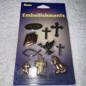 Darice Charming Embellishments Metal CHRISTIAN CROSSES BIBLE Shapes - Picture 1 of 2