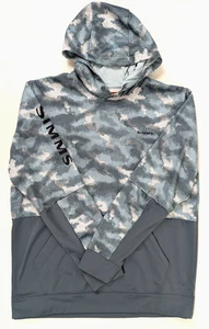 Felpa uomo Simms grande challenger pullover pesca sole con cappuccio bicolore mimetico blu grigio - Foto 1 di 3