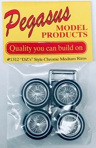 Pegasus 1/24 Rim & Tire Set 1312"DZ's Chrome Med Rims w/ Whitewall Tires (4) - Picture 1 of 1