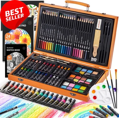 Deluxe Art Set 145Pc Wooden Case Painting Drawing Kit Acrylic Paint Pencils - image 1 of 4