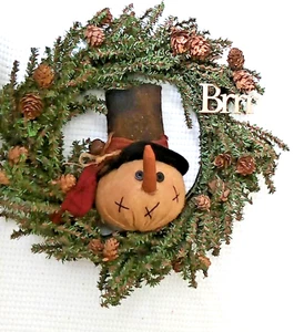 Vintage handgefertigter Weihnachtskranz mit Plüsch Schneemann ca. 10 Zoll - Bild 1 von 3