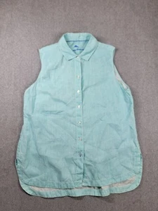 Tommy Bahama Linen Shirt Womens M Button Blue Sleeveless Collared Beach Cruise - Picture 1 of 12