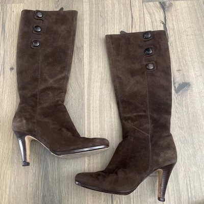 Cole Haan Aliya Platform Boots Heels Brown Suede Knee High Almond Toe US 8.5 - Image 1 of 4