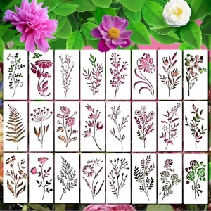 24 Piezas Plantillas de Flores Silvestres Hojas y Flores Plantillas de Dibujo para Lienzo de Madera - Imagen 1 de 7