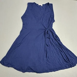Fresh Produce Sonia Stretch Knit Faux Wrap Dress Women XL Sleeveless Jersey Blue - Picture 1 of 13