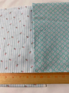 2 pieces cotton fabric / stripe floral 24"x 44" and aqua & pink floral 34" x 35" - Picture 1 of 3