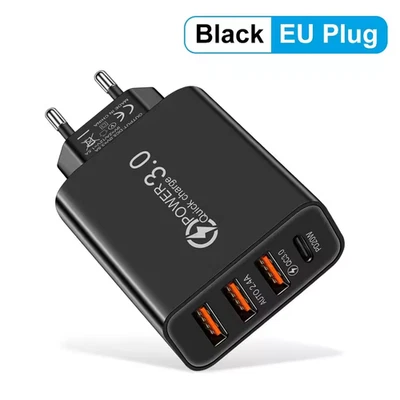 4-fach Schnell Ladegerät 40W Netzteil 1x USB-C + 3x USB Charger Mehrfach Stecker - Bild 1 von 4