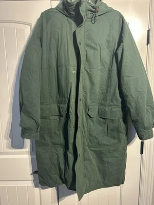 Mens Vintage LL Bean Goose Down Gore Tex Puffer Long Coat Green Hooded XL Tall - Image 1 of 4