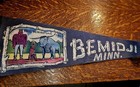 Vtg Wall Felt Travel Souvenir; Bemidji Minnesota w/ Paul Bunyan & Babe