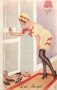 Glamour Pretty Girl in Stockings signed Xavier Sager Vinta Postcard no. 34 - Picture 1 of 2