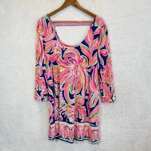 Abito Lilly Pulitzer Emma Banana Fiamma Elasticizzato Floreale Fluido Luminoso L - Foto 1 di 9