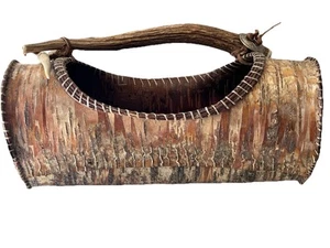 Large Native American Ojibwe Birch Bark Basket Sinew Stitching, Spruce Roots - Picture 1 of 7