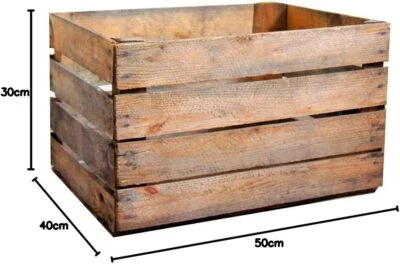 Wooden Crate Boxes Storage Apple Fruit Plain Wood Box Craft Crates - 4 Slatted.. - Image 1 of 4