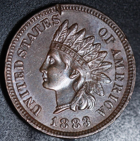 1883 INDIAN HEAD CENT -With LIBERTY & Near 4 DIAMONDS - AU UNC Details Cover