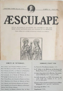 Aesculape n°8- 1930 : L'Art et la Médecine (Voir Sommaire Photo) - Imagen 1 de 3