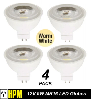 4 x HPM Premium LED Downlight Globes Bulbs Lamps 5W 12V MR16 Warm White 3000K - Image 1 of 4