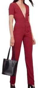NWT REFORMATION Women’s FARAH JUMPSUIT Cherry Bomb Straight Leg Plunge V Neck 8 - Picture 1 of 6
