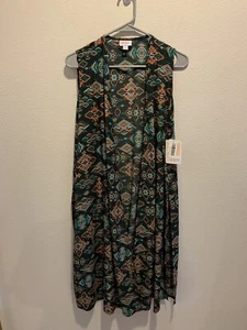 LuLaRoe Kaftan NWT. Gray Orange Teal Emerald Size M. Side Slits. - Picture 1 of 9