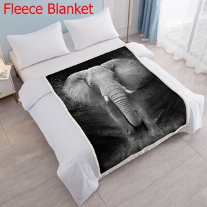 Black Blanket 3D Elephant Printed Sherpa Fleece throw Blanket for Couch Bed Gift - Picture 1 of 14
