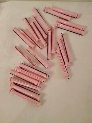 Lot of 23 hair curlers perm rods pink hard plastic light weight black cord - Image 1 of 3
