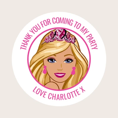 Персонализированные круглые наклейки на день рождения в стиле Барби наклейки на сладкий конус - Изображение 1 из 3