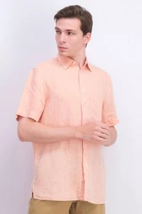 Tasso Elba Mens Short Sleeves Linen Woven Collar Shirt In Peach Combo Size XL - Picture 1 of 9