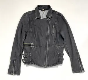 Free People Moto Jacket Womens 12 Gray / Faded Black Denim Jean Jacket - Picture 1 of 9