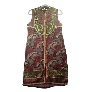 Vintage indisches Kleid Größe 12 Bombay Looks bestickt Schicht Seitenschlitze grün - Bild 1 von 13